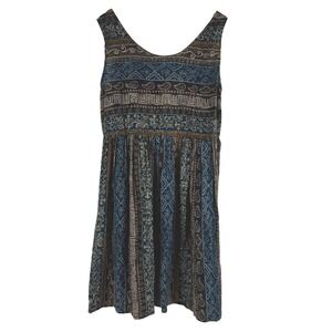 VTG! All That Jazz 90s Rayon Boho Geometric Paisley Mini Dress Blue Brown 9/10